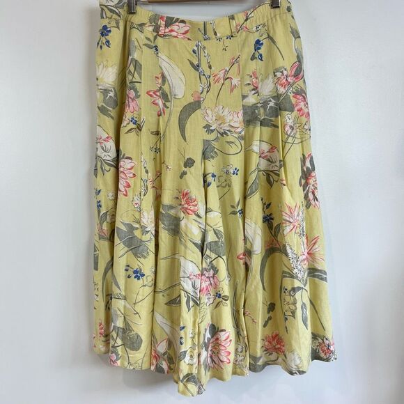 Vintage 80s Patrizia’s Mondi Yellow Floral Bermuda 18 Linen Germany Lagenlook - Picture 13 of 15